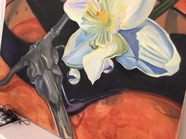 Large interesting oil painting on canvas.