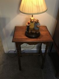 Vintage table with bear lamp.