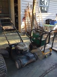Craftsman Lawnmower, Cart, Assorted Garden Tools