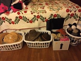 Assorted Mens & Womens Hats, Bed Quilt