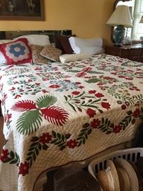 King Size Bed, Quilted Comforter, Assorted Pillows