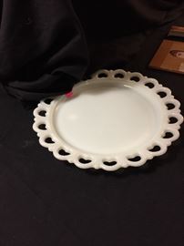 Milkglass Cake Plate Lace Edge