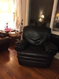 Leather Recliner, End Tables, Lamps