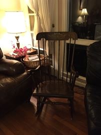 Rocking Chair, Leather Recliner, End Tables, Lamps