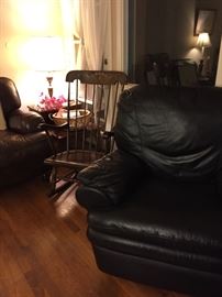 Rocking Chair, Leather Recliner, End Tables, Lamps