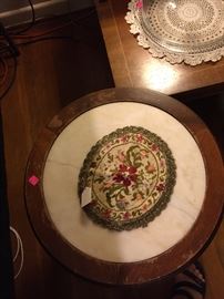 Marble Inlayed End Table, Doily 