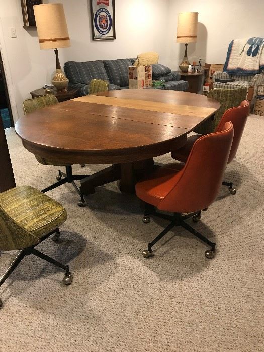 large solid wood table.  Extra leaf was made for more seating