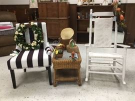 Wicker rocker, side table, occasional chair