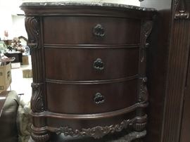 Dark walnut marble top side table