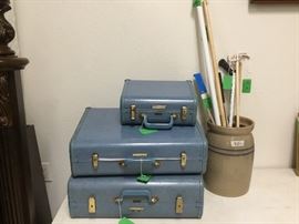 Vintage blue hardside suitcases