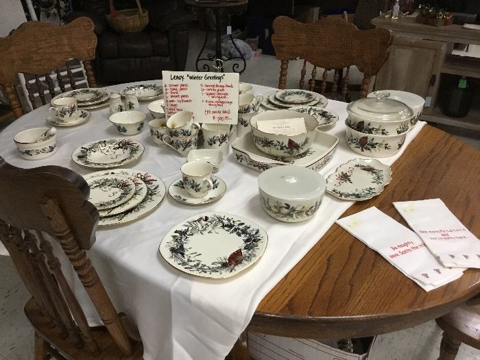 Lenox "Winter Greeting" china set with accessory pieces  75 pieces total