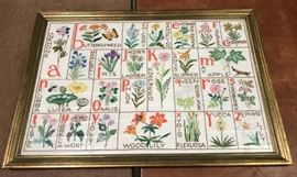Vintage A-Z garden flowers needlepoint.