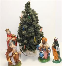 Vintage Glo-Lite Bubble Light Christmas tree;  Vintage Italian large nativity.