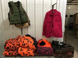 Hunting and outdoor clothing by Cabella's, Stearns, Thinsulate, RefrigaWear, etc., including NWT Itasca rubber hip waders.