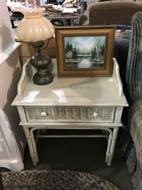 Small shabby chic-ish end table; original oil painting.