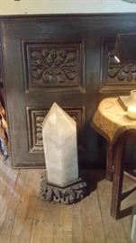 HUGE 94 LB. QUARTZ OBELISK AND STAND