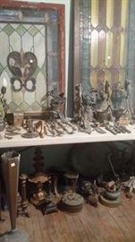 ANTIQUE SALVAGE BRASS & GLASS