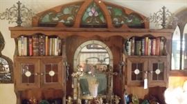 STAINED GLASS ARCH...WATERBED BOOKCASE HEADBOARD