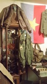 VIET CONG FLAG, LEATHER BOMBER JACKET & OTHER MILITARY ITEMS