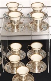 Espresso set: pierced sterling cup and underplate with Lenox inserts.