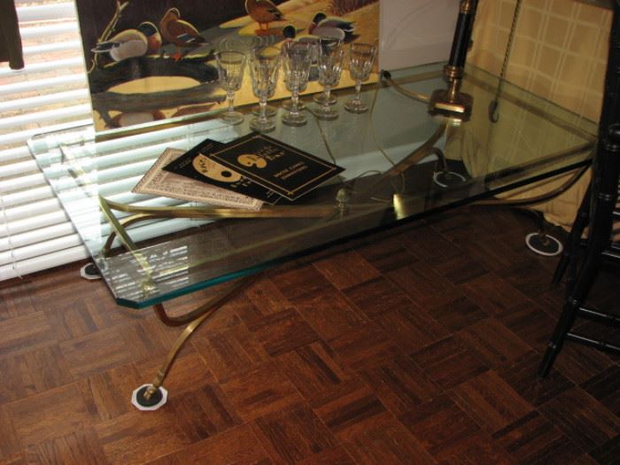 glass top brass table