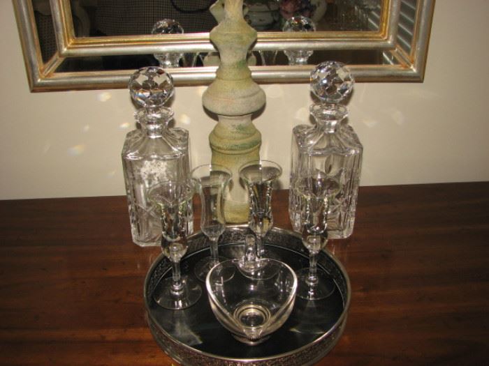 crystal decanters, champagne flutes