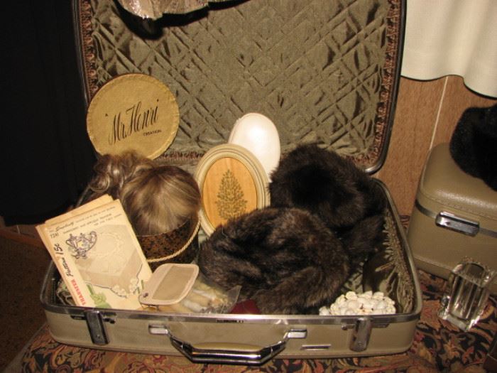 Vintage ladies' hats, suitcase