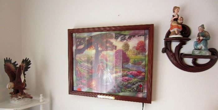 Lighted (internal) Thomas Kinkade picture and ceramic figures