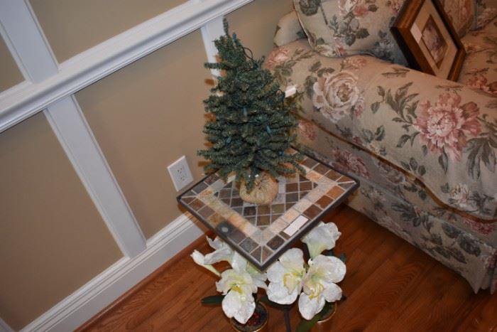 Tile metal table and Xmas items