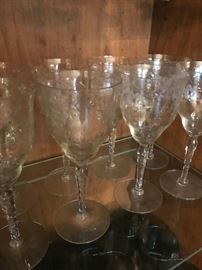 Antique Etched Crystal Goblets