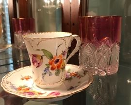 Dresden Germany tea cup and ruby federal glass tumbler