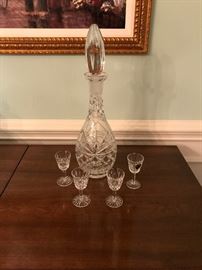 Crystal decanter with Waterford Lismore Cordial glasses