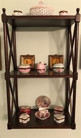 Mahogany wall shelf with various Limoges ring boxes