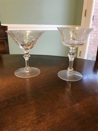 Etched crystal champagne glasses