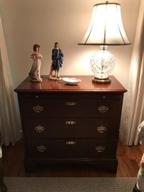 Statton Bachelor's chest, Florence "Pinkie" & "Blue Boy" figurines; Stiffel crystal lamp