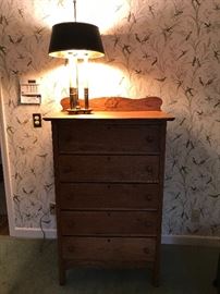 Vintage oak dresser & lamp