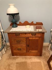 Vintage Eastlake marble top wash stand