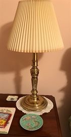 Brass lamp; Asian bird plate