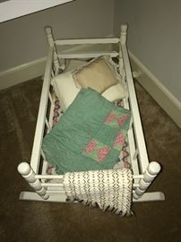 Vintage wooden doll cradle