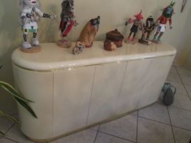 Lacquer-Finish, Contemporary-Style Buffet with Brass Inset Trim. Size 18" X 72"