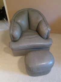 Leather Occasional Chair with Footstool from Copenhagen.  Light Green