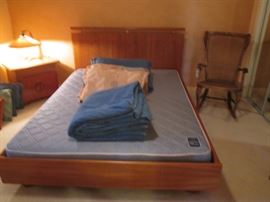 MCM Queen Platform Bedroom Set: Armoire, 1-Nightstand & Queen Headboard