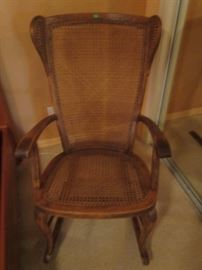 Wing-Back Rocker with Cane Back and Seat