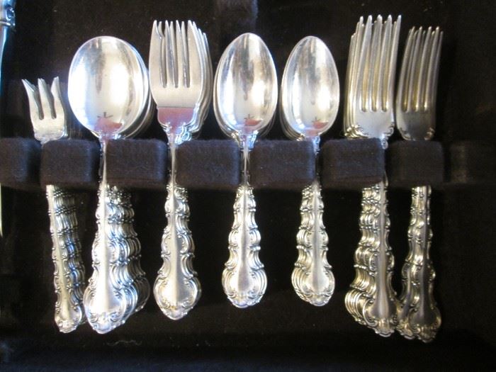 Sterling Silver Flatware Set by Gorham "Strasbourg" with Case, 103 Pieces, Service for 12 + 9 Serving Pieces