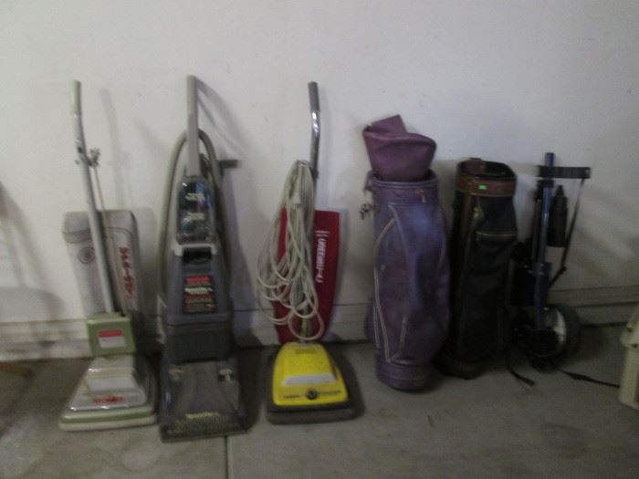 Golf Bags & Floor Care Equipment:  Eureka Regulator    #2081, Eureka Commercial Vacuum #C-2094, Hoover  Steam #L-S Edition with 5 Brushes