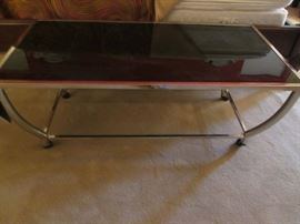 Black Glass/Metal Coffee Table on Rollers