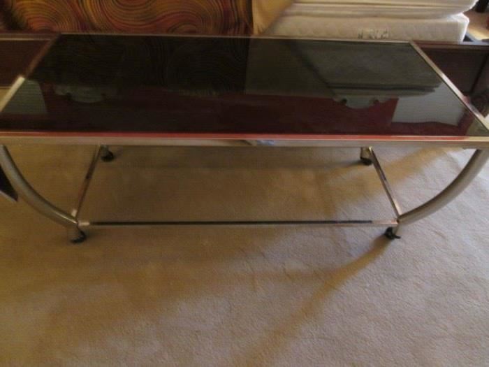 Black Glass/Metal Coffee Table on Rollers