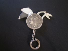 Head of 5 Franc Coin, dated 1851, Key Chain. Unit has Cigar Cutter, Scissors & Pocket Knife.