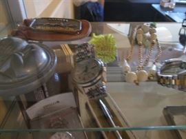 Seiko 27 Jewel "Bell-Matic" Alarm Watch, 1960's #4006-7012. On the Left is a Parke-Davis Drug Advertising Paperweight.