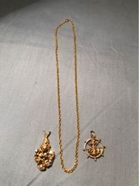 Chain Necklace 14K, and 2 Pendants